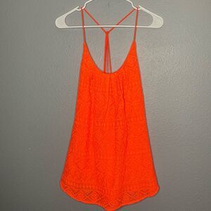 Lucky Brand Neon Orange Embroidered Detail Tank Size XL